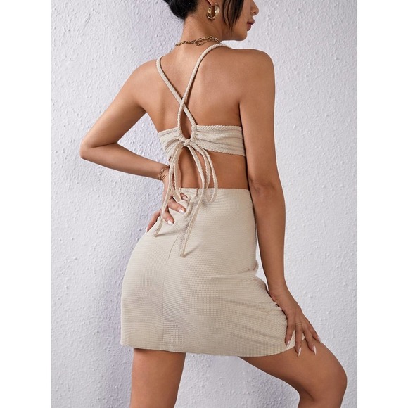 Criss cross Tie Backless Cami Dress brown - Picture 5 of 5
